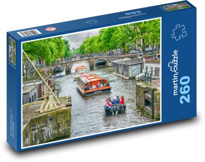 Amstrdam - kanál, lode - Puzzle 260 dielikov, rozmer 41x28,7 cm