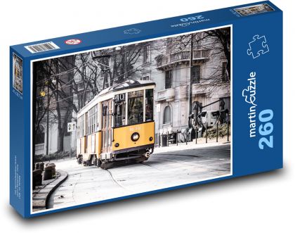 Žltá električka v meste - Puzzle 260 dielikov, rozmer 41x28,7 cm