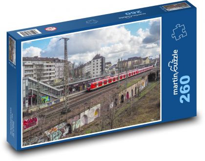 Red train at the station - Puzzle 260 pieces, size 41x28.7 cm 