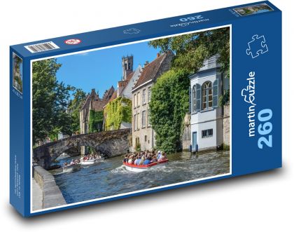 Bruggy - Belgie, lodě na kanálu - Puzzle 260 dílků, rozměr 41x28,7 cm