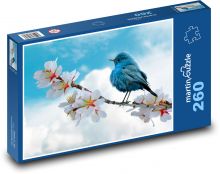 Modrý pták - větev, květy na stromě Puzzle 260 dílků - 41 x 28,7 cm