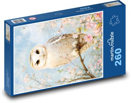 Sowa - kwitnące drzewo, ptak - Puzzle 260 elementów, rozmiar 41x28,7 cm