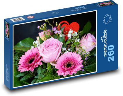 Bukiet walentynkowy - Puzzle 260 elementów, rozmiar 41x28,7 cm