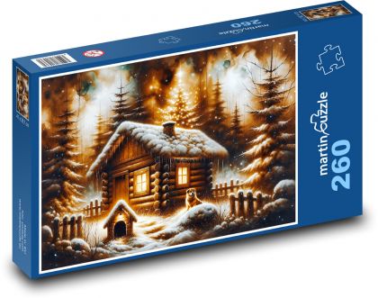 Chatka na śniegu - Puzzle 260 elementów, rozmiar 41x28,7 cm
