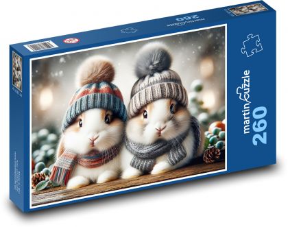 Króliki w kapeluszu - Puzzle 260 elementów, rozmiar 41x28,7 cm