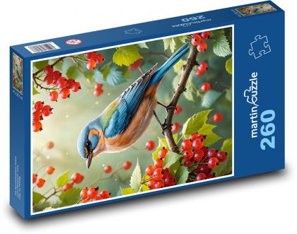 Bird with currant berries - Puzzle 260 pieces, size 41x28.7 cm 