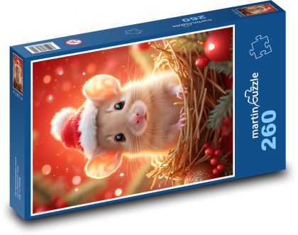 Maus im Weihnachtshut - Puzzle - 260 Teile
