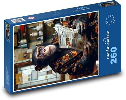 Opica číta noviny - Puzzle 260 dielikov, rozmer 41x28,7 cm