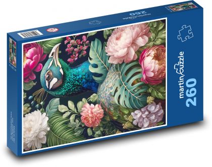 Páv v kvetoch - Puzzle 260 dielikov, rozmer 41x28,7 cm
