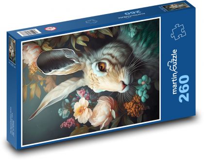 Rabbit in Flowers - Puzzle 260 pieces, size 41x28.7 cm 