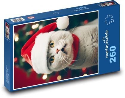 A cat in a Christmas hat - Puzzle 260 pieces, size 41x28.7 cm 