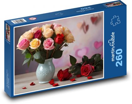 Walentynkowy bukiet róż - Puzzle 260 elementów, rozmiar 41x28,7 cm