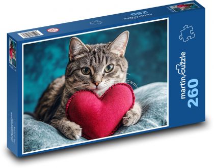 Mačka so srdcom na Valentína - Puzzle 260 dielikov, rozmer 41x28,7 cm