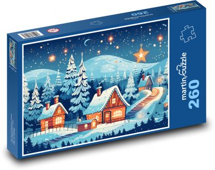 Wieś nocą - Puzzle 260 elementów, rozmiar 41x28,7 cm