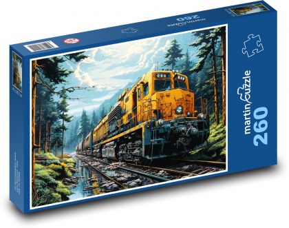 Żółty pociąg fantasy - Puzzle 260 elementów, rozmiar 41x28,7 cm