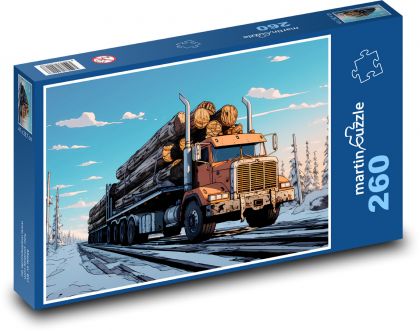 Nákladní vůz se dřevem - Puzzle 260 dílků, rozměr 41x28,7 cm
