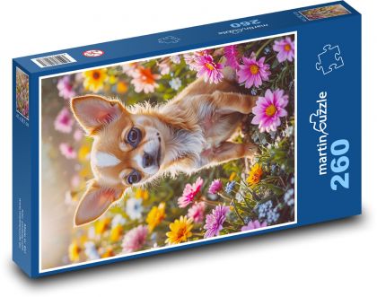 Pes v kvetoch - Puzzle 260 dielikov, rozmer 41x28,7 cm