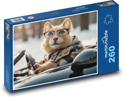 An animal in glasses in a car - Puzzle 260 pieces, size 41x28.7 cm 