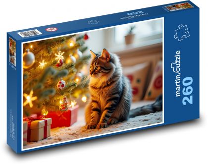 The cat by the Christmas tree - Puzzle 260 pieces, size 41x28.7 cm 