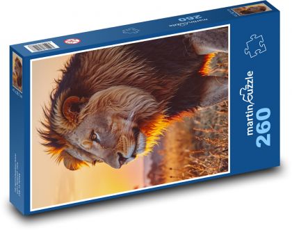 Lew - zachód słońca - Puzzle 260 elementów, rozmiar 41x28,7 cm