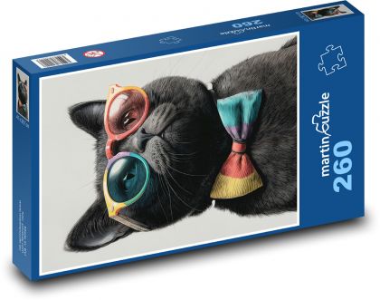 Černá kočka v brýlích - puzzle 260 dílků