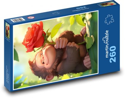 Opica s ružou - Puzzle 260 dielikov, rozmer 41x28,7 cm