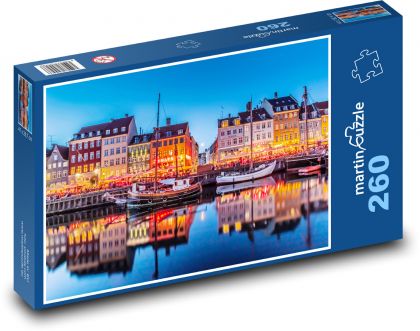 Přístavní čtvrť Nyhavn, Kodaň v Dánsku - puzzle 260 dílků