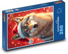 Ein Wolf im Weihnachtshut Puzzle 260 Teile - 41 x28,7 cm