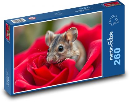 Červená růže - myš - puzzle 260 dílků