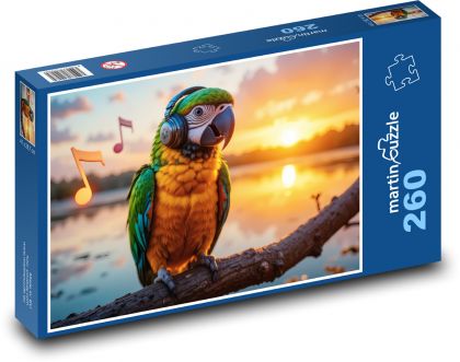 Papagáj so slúchadlami - Puzzle 260 dielikov, rozmer 41x28,7 cm