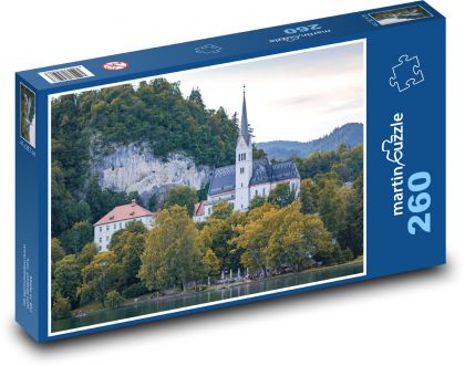 Slovinsko - kostol, jazero - Puzzle 260 dielikov, rozmer 41x28,7 cm