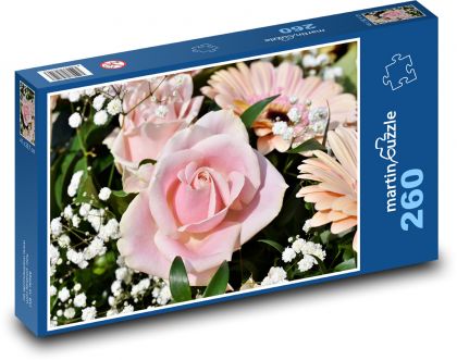 Różowa róża - kwiaty - Puzzle 260 elementów, rozmiar 41x28,7 cm