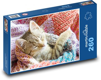 Śpiący kotek - kot - Puzzle 260 elementów, rozmiar 41x28,7 cm
