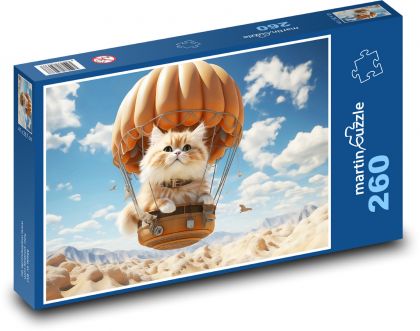 Cat in a flying balloon - Puzzle 260 pieces, size 41x28.7 cm 