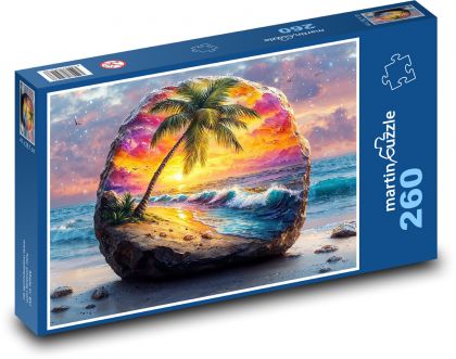 Západ slunce - pláž, palma - Puzzle 260 dílků, rozměr 41x28,7 cm