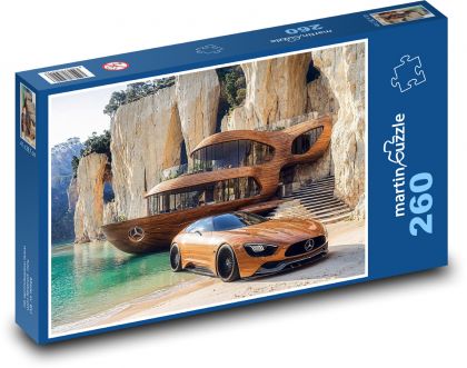Luxusní auto na pláži  - puzzle 260 dílků