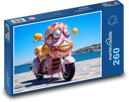 Růžový motocykl na pláži - Puzzle 260 dílků, rozměr 41x28,7 cm