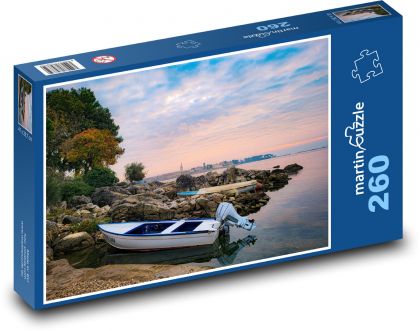 Miasto nadmorskie - motorówka - Puzzle 260 elementów, rozmiar 41x28,7 cm