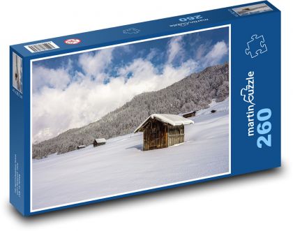 Sníh - dřevěná bouda - puzzle 260 dílků