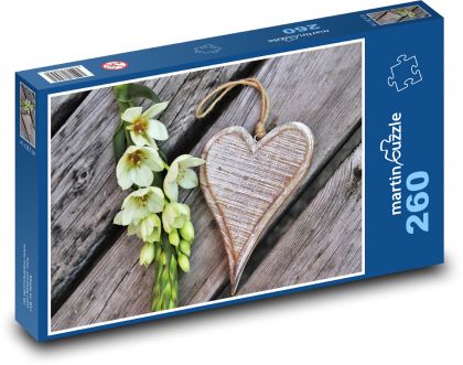 Heart - white flower - Puzzle 260 pieces, size 41x28.7 cm 