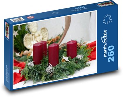 Wieniec adwentowy - świece - Puzzle 260 elementów, rozmiar 41x28,7 cm