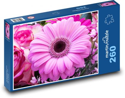 Gerbera - róże - Puzzle 260 elementów, rozmiar 41x28,7 cm