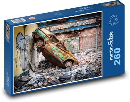 Wrak samochodu w ruinie - Puzzle 260 elementów, rozmiar 41x28,7 cm