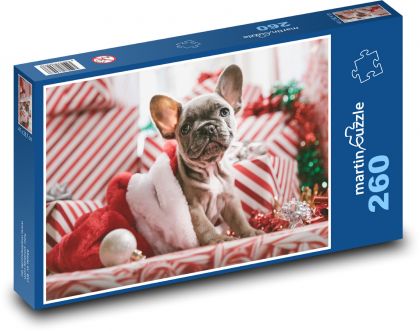 Pes vo vianočnom klobúku - Puzzle 260 dielikov, rozmer 41x28,7 cm