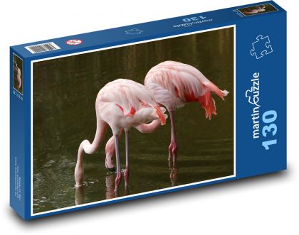 Plameňáci s hlavami pod vodou  - puzzle 130 dílků