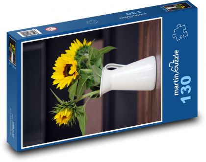 Žluté slunečnice ve váze - Puzzle 130 dílků, rozměr 28,7x20 cm