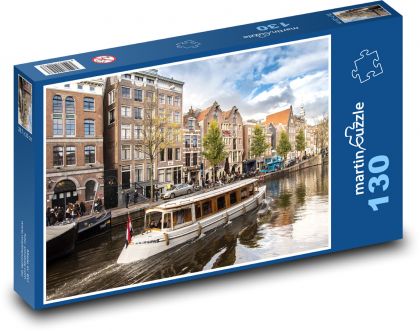 Loď na řece v přístavu - Puzzle 130 dílků, rozměr 28,7x20 cm
