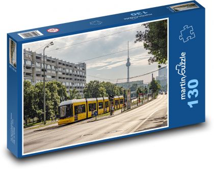 Žltá električka - mestská doprava - Puzzle 130 dielikov, rozmer 28,7x20 cm 
