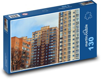 Farebné fasády domov - okná, mesto - Puzzle 130 dielikov, rozmer 28,7x20 cm 