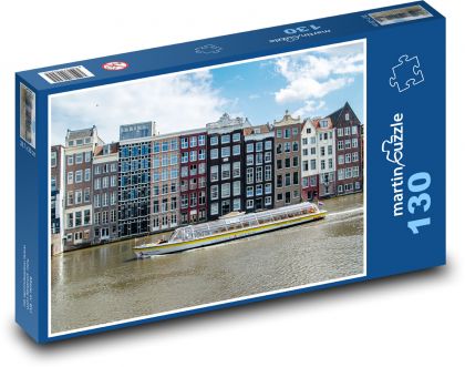 Amsterdam - budovy, kanál - puzzle 130 dílků